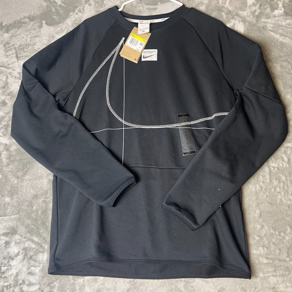 Nike Dri-FIT Fleece Fitness Top Mens Small Black Raglan Sleeve Swoosh DQ6622-010